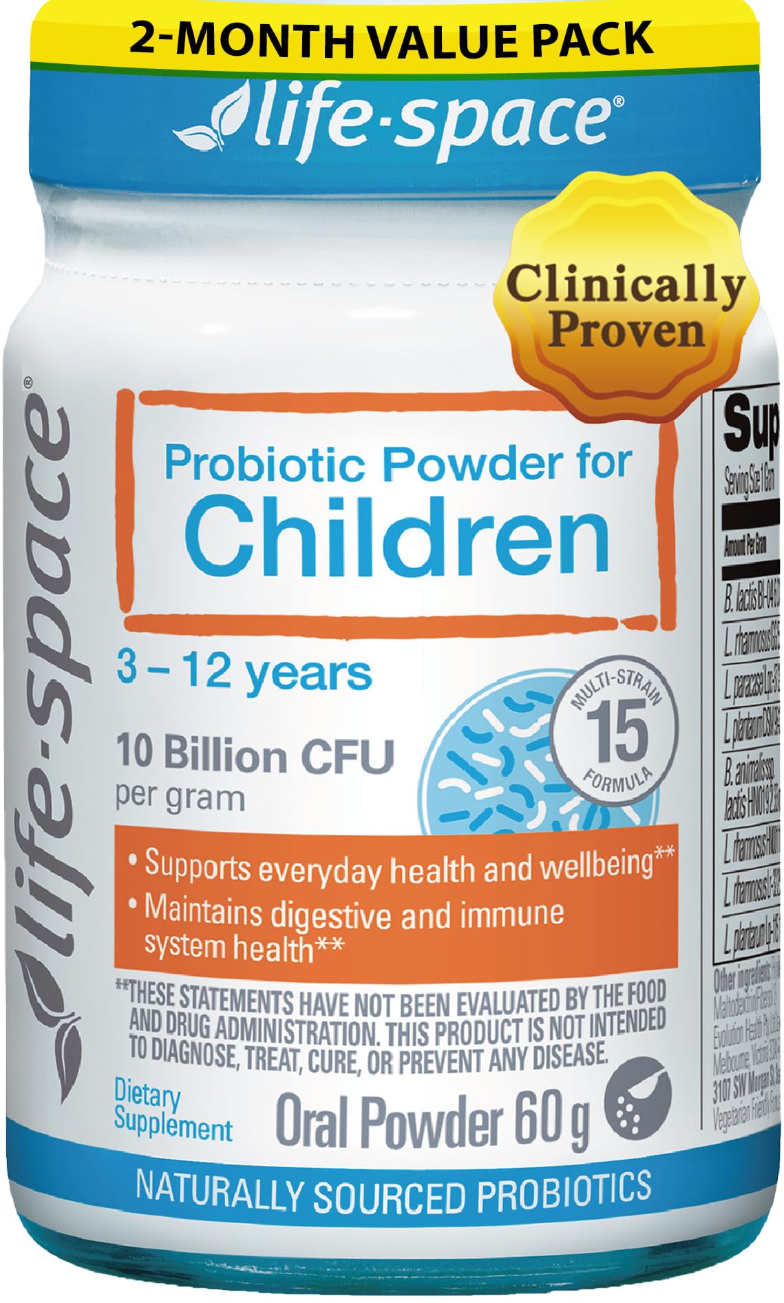 Life-Space Probiotic for Children 3-12 | 10 Billion CFU Multistrain | Digestive & Immunity Support | 60 g