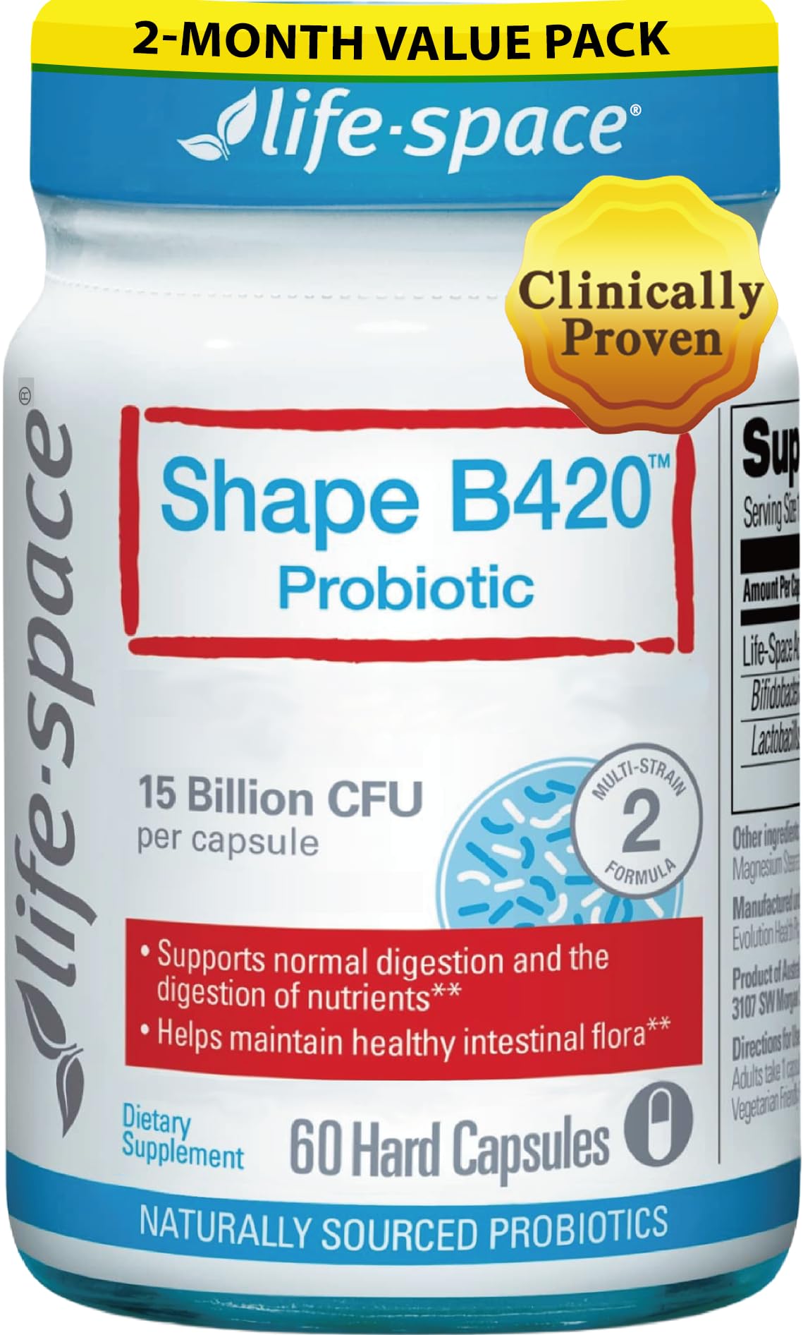 Life-Space Shape B420 Probiotics — Prebiotic + Probiotic for Metabolism Support, 60 Veg Capsules (2-Month Serving)