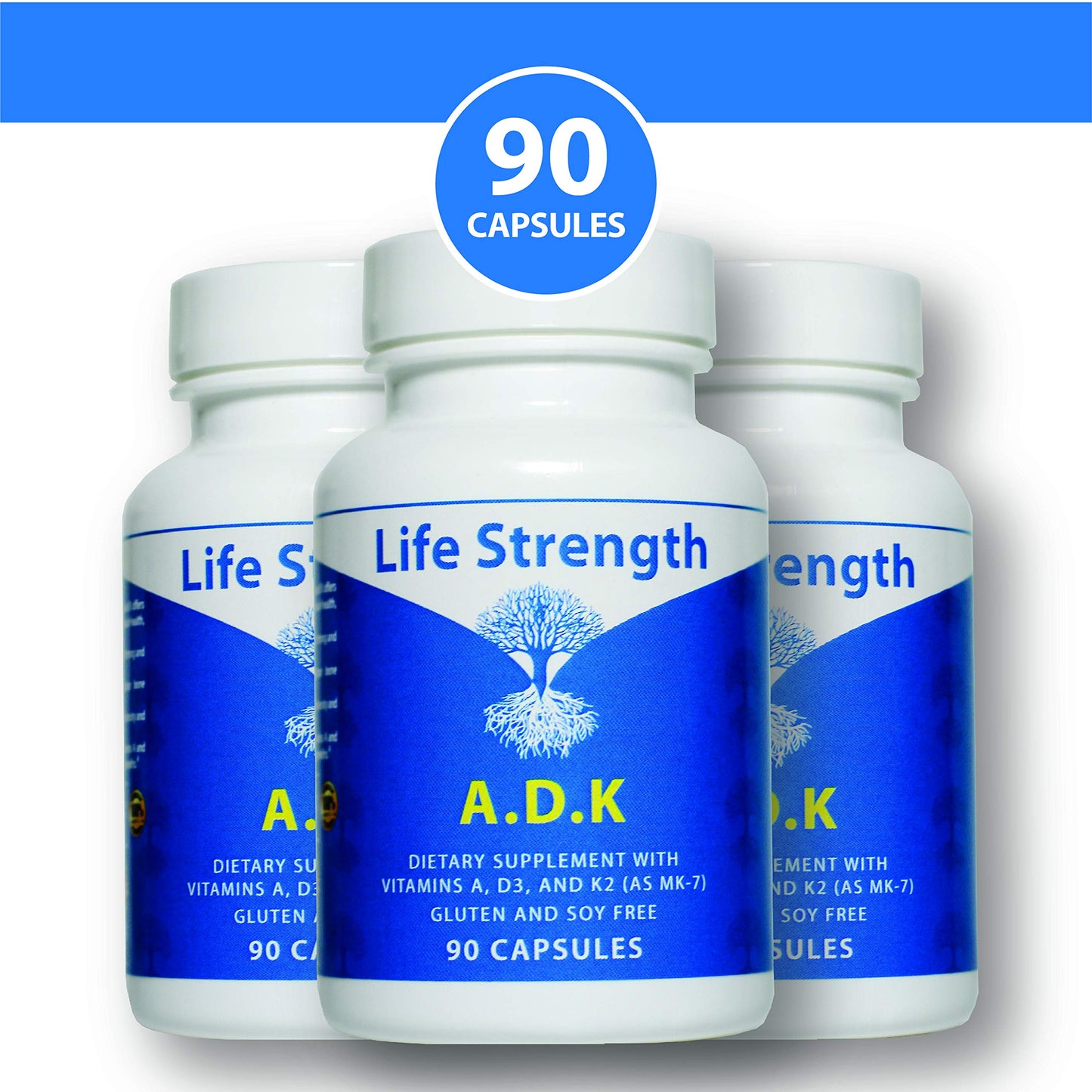 LifeStrength ADK Supplement (90 CT) – A1, D3 & K2 (MK7) for Bone & Immune Health – Pack of 2