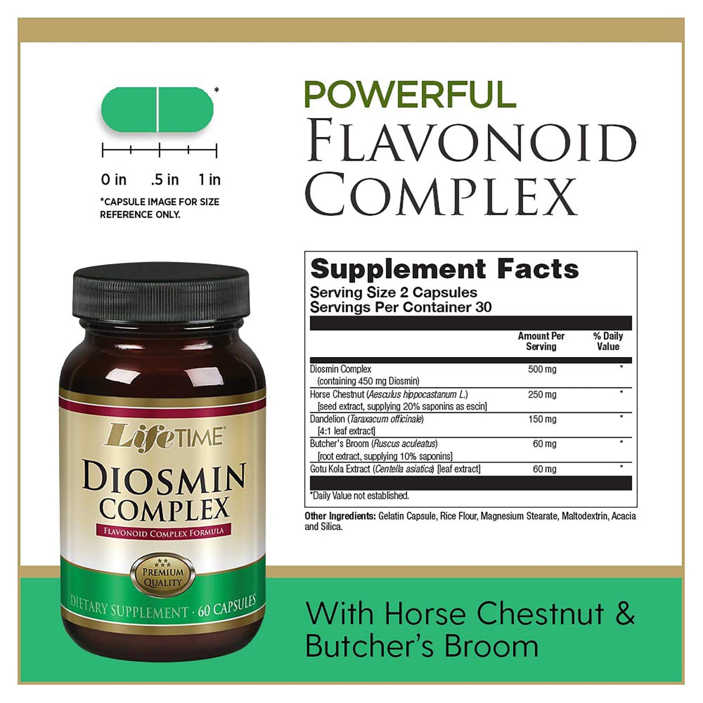 LifeTime Vein Support Diosmin Complex - 450 mg Diosmin, Horse Chestnut & Butcher's Broom, 60 Caps