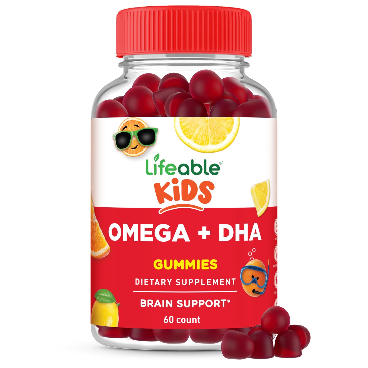 Lifeable Omega 3 for Kids Gummies | Vegan DHA Supplement | Plant-Based Flaxseed Oil | 60 Gummies