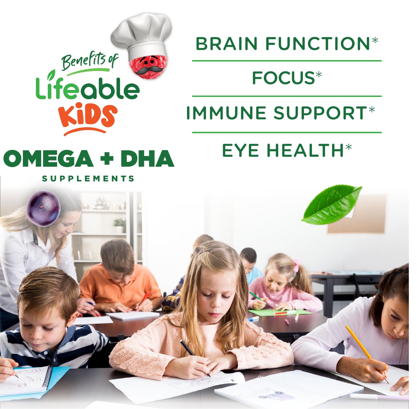 Lifeable Omega 3 for Kids Gummies | Vegan DHA Supplement | Plant-Based Flaxseed Oil | 60 Gummies