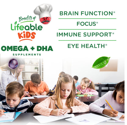 Lifeable Omega 3 for Kids Gummies | Vegan DHA Supplement | Plant-Based Flaxseed Oil | 60 Gummies