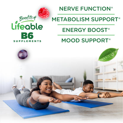 Lifeable Vitamin B6 Gummies 100mg – Vegan Nerve Support | 60 Gummies (Pack of 2)