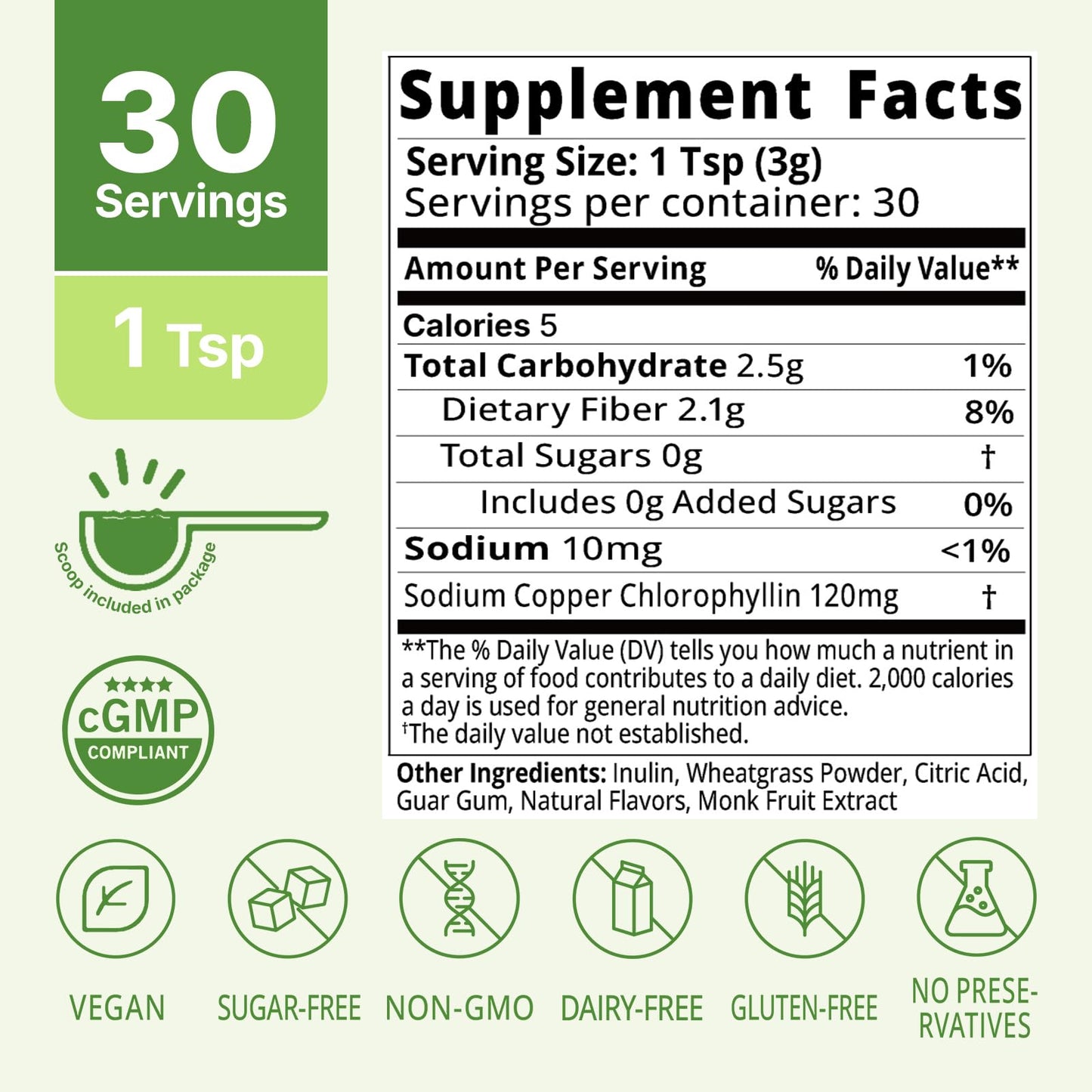 Lifebooil Chlorophyll Powder 120mg – Alkalization, Gut Health & Clean Energy (30 Servings)
