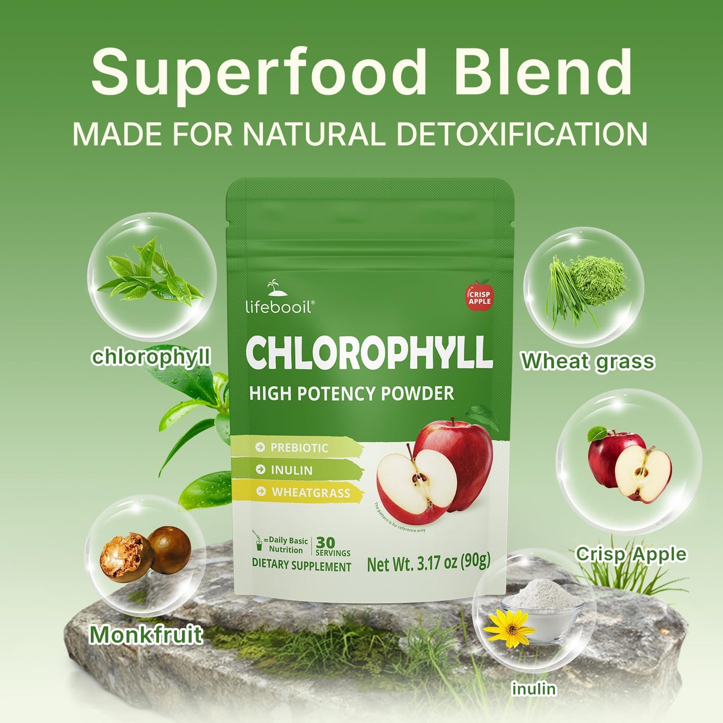 Lifebooil Chlorophyll Powder 120mg – Alkalization, Gut Health & Clean Energy (30 Servings)