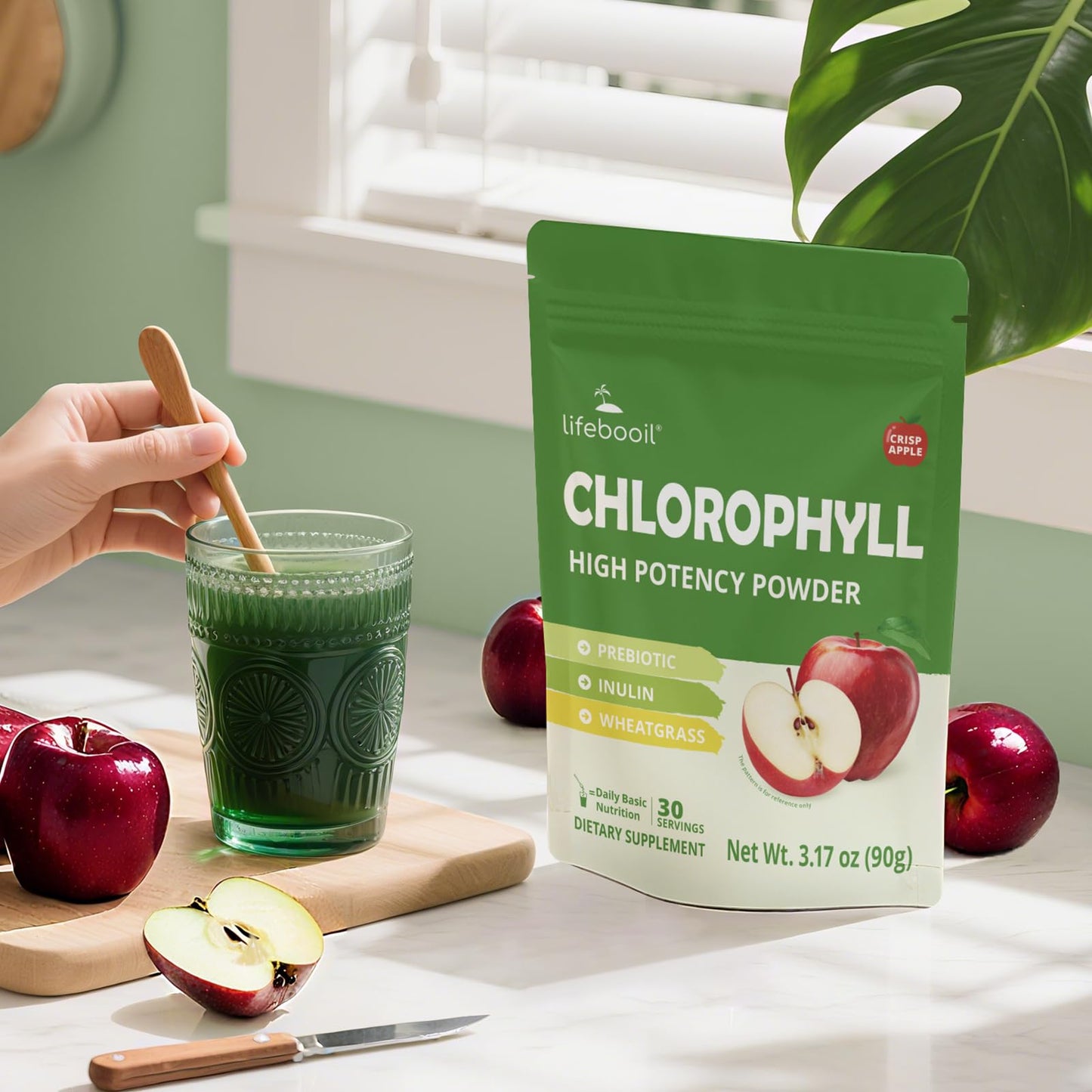 Lifebooil Chlorophyll Powder 120mg – Alkalization, Gut Health & Clean Energy (30 Servings)