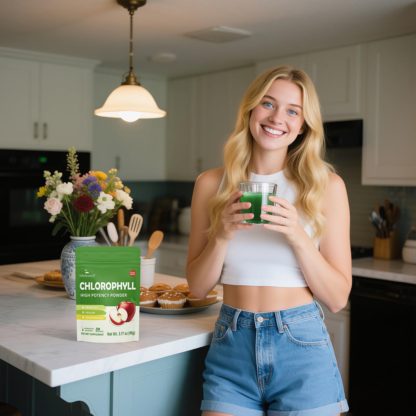 Lifebooil Chlorophyll Powder 120mg – Alkalization, Gut Health & Clean Energy (30 Servings)