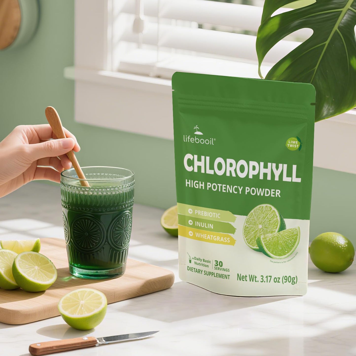 Lifebooil Chlorophyll Powder 120mg – Lime Twist | Supports Alkalization, Gut Health & Clean Energy – 30 Servings