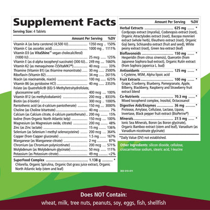 PURE ESSENCE LABS LifeEssence Multivitamin for Women & Men | Natural Herbal Vitamin D3, B12, Biotin (120 Tablets)