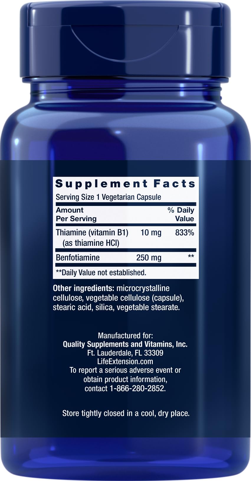Life Extension Mega Benfotiamine 250 mg – 360 Vegetarian Capsules (2 x 180) | Vitamin B1 with Thiamine