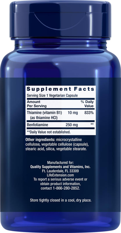 Life Extension Mega Benfotiamine 250 mg – 360 Vegetarian Capsules (2 x 180) | Vitamin B1 with Thiamine
