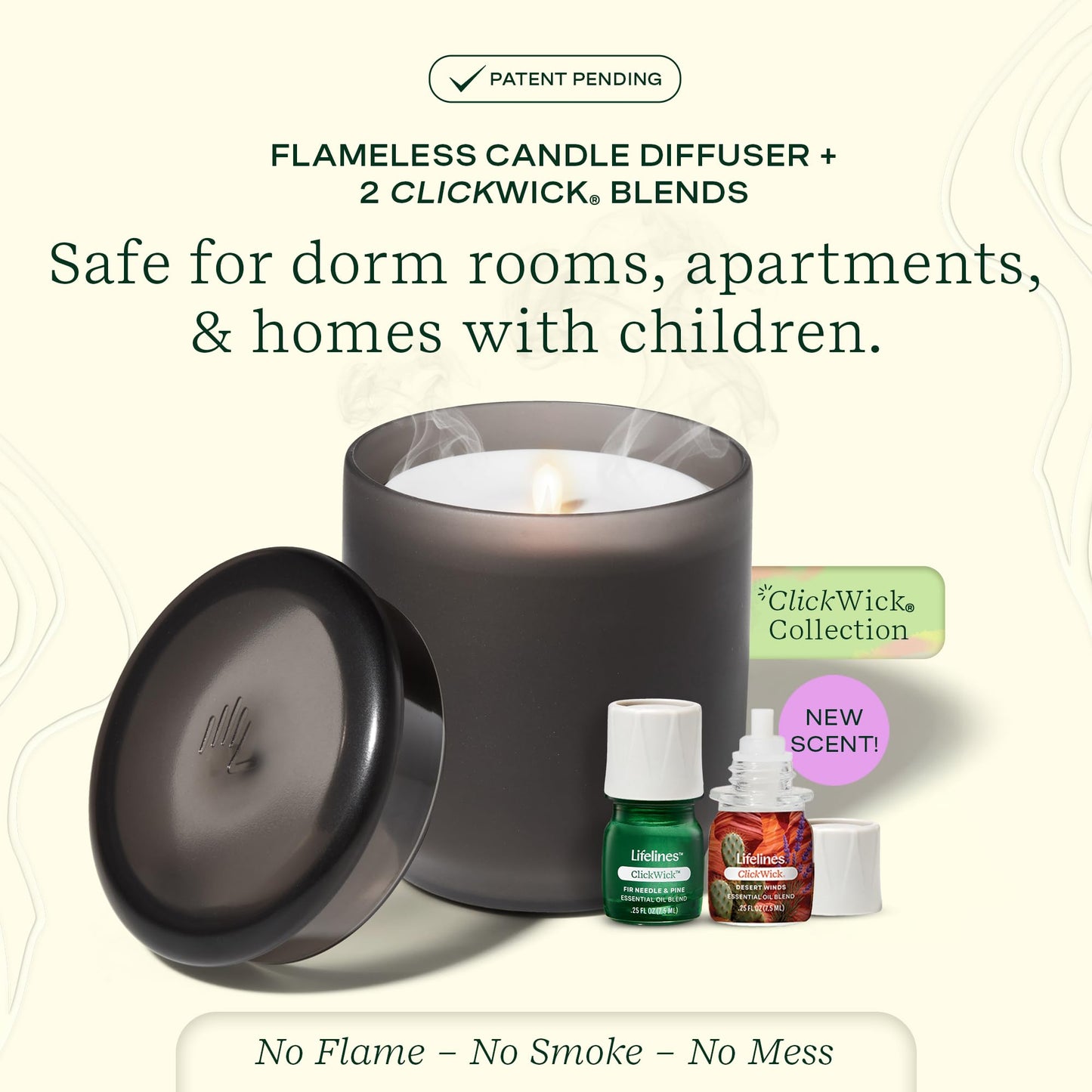 Lifelines Flameless Diffuser with 2 ClickWick Blends - Cordless & Waterless