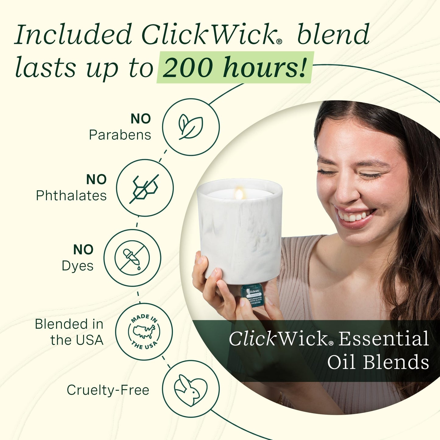 Lifelines Flameless Diffuser with 2 ClickWick Blends - Cordless & Waterless