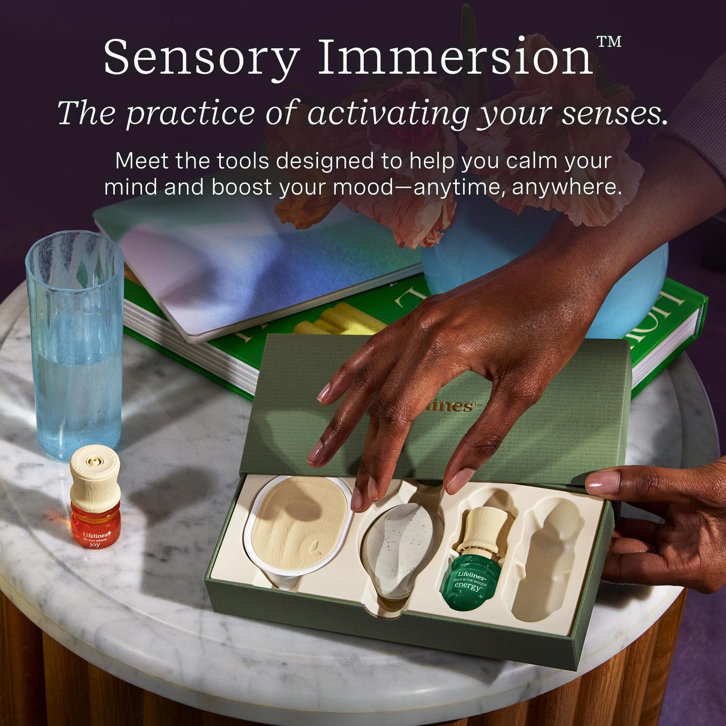 Lifelines Sensory Immersion Gift Set - Includes Everyday Aromatherapy Diffuser, Fidget Grounding Stone & 2 Essential Oil Blends - Unique Sensory Gifts for Women & Men