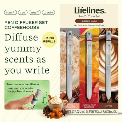 Lifelines Pen Diffuser Set – Coffeehouse 3-Pack | Aromatherapy Writing Pens