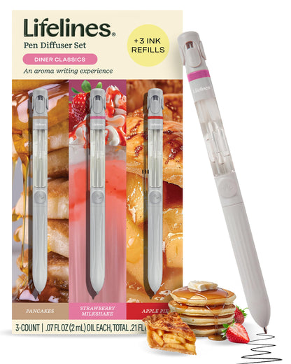 Lifelines Pen Diffuser Set – Diner Classics 3-Pack with Scented Ink & Aromatherapy Diffusion