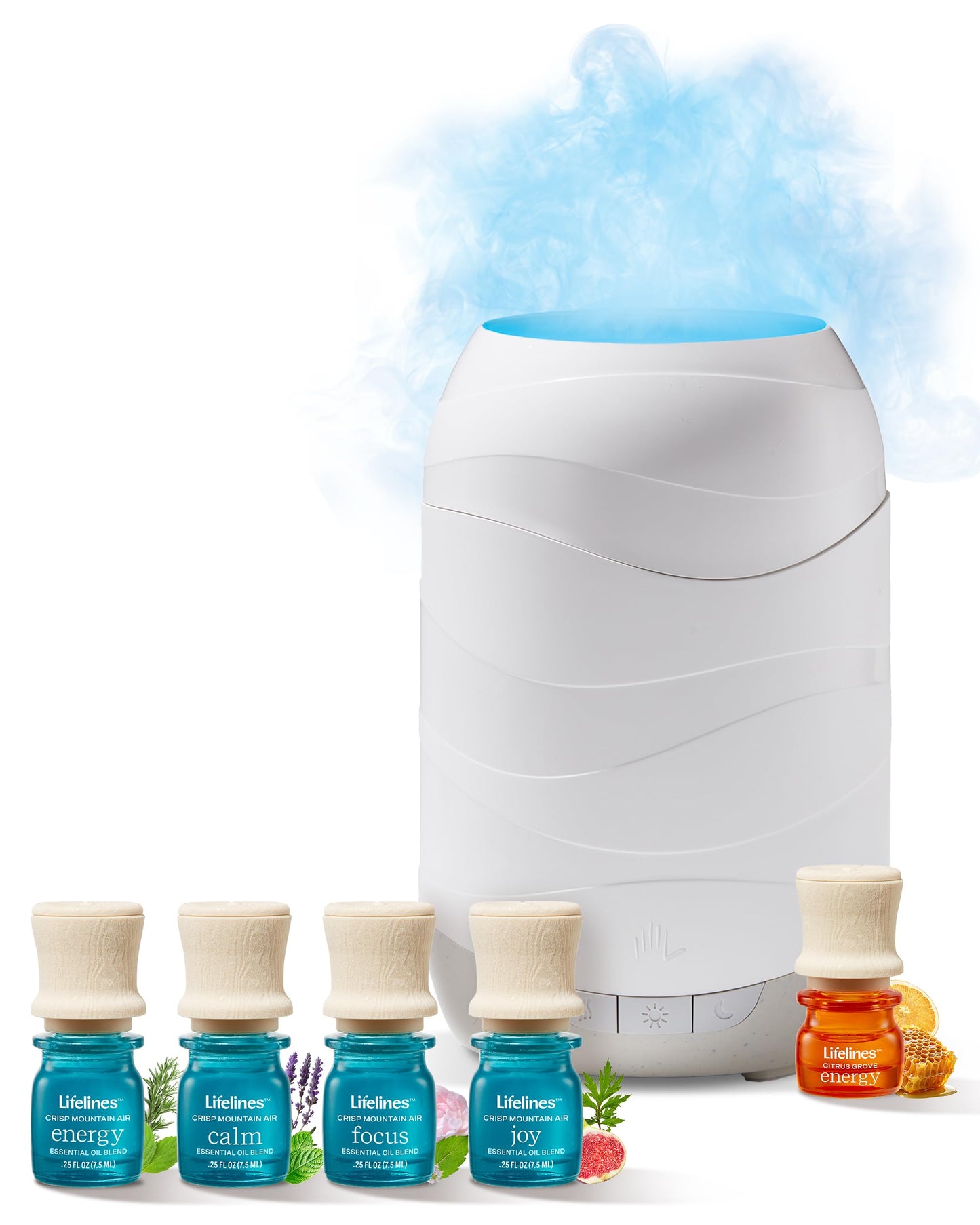 Lifelines Waves Ultrasonic Diffuser 200ml + 4-Pack Crisp Mountain Air Oils