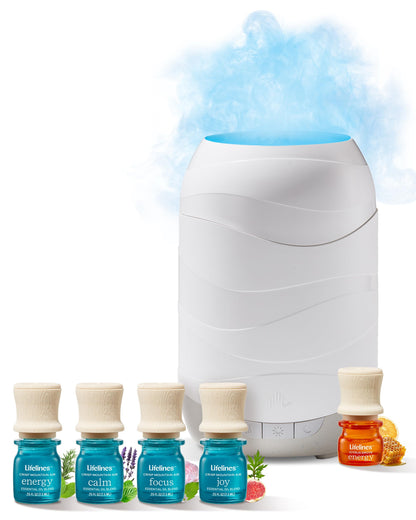 Lifelines Waves Ultrasonic Diffuser 200ml + 4-Pack Crisp Mountain Air Oils