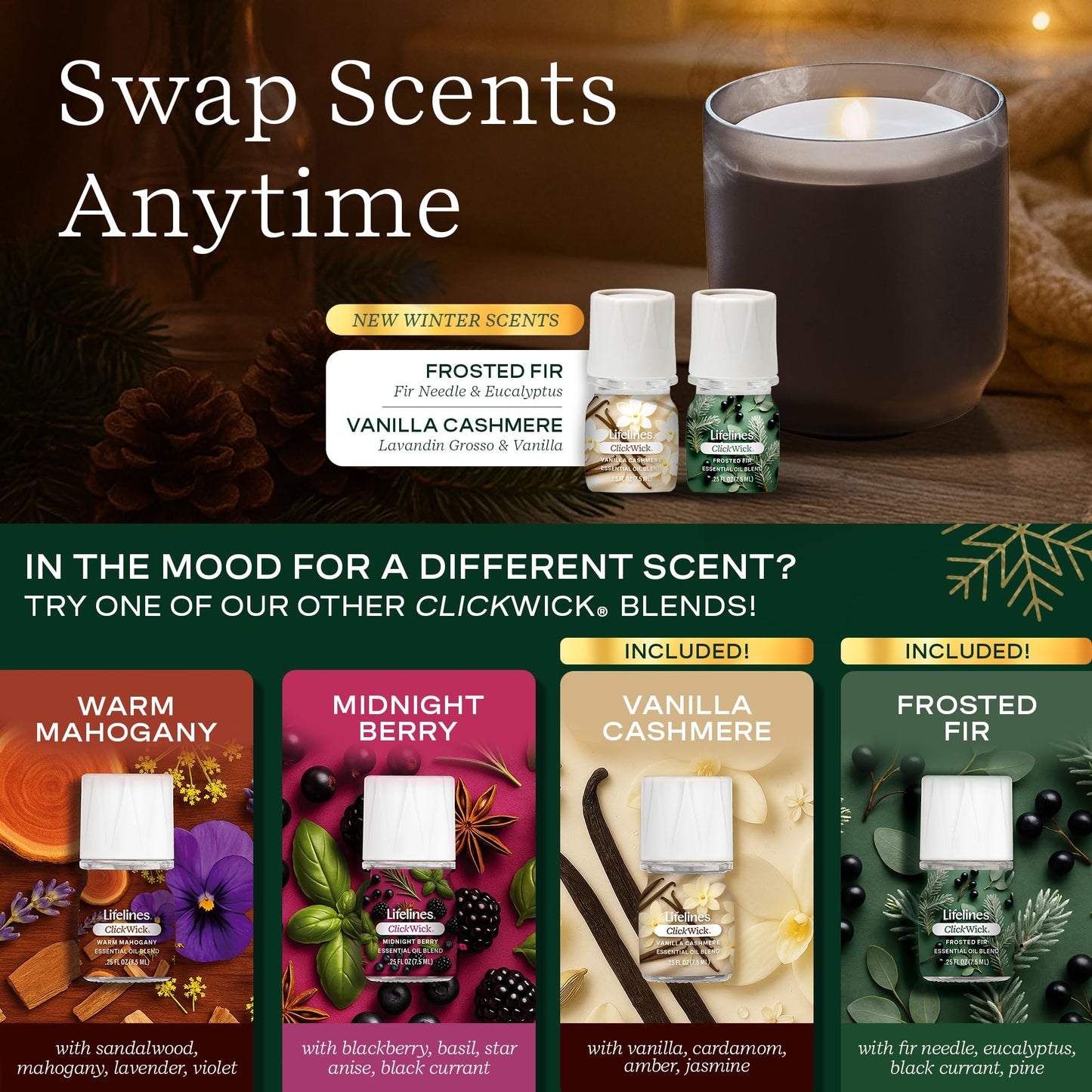 Lifelines Flameless Diffuser Winter Edition Gift Set – 2 ClickWick Blends