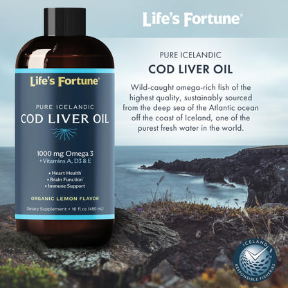 Cod Liver Oil Lemon – Organic 1000 mg Omega-3s (DHA/EPA) + Vitamins A, E & D3 | 16 oz