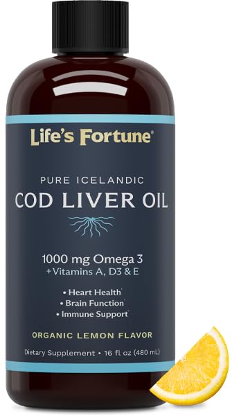 Cod Liver Oil Lemon – Organic 1000 mg Omega-3s (DHA/EPA) + Vitamins A, E & D3 | 16 oz