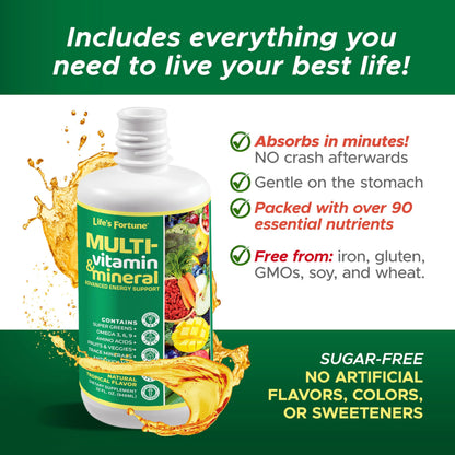 Life's Fortune Liquid Multivitamin – High Absorption Daily Vitamins for Adults & Teens | Tropical Flavor | Sugar Free | Pack of 2 (32 oz)