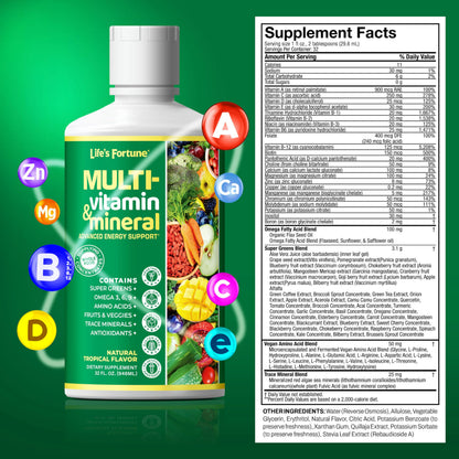 Life's Fortune Liquid Multivitamin – High Absorption Daily Vitamins for Adults & Teens | Tropical Flavor | Sugar Free | Pack of 2 (32 oz)