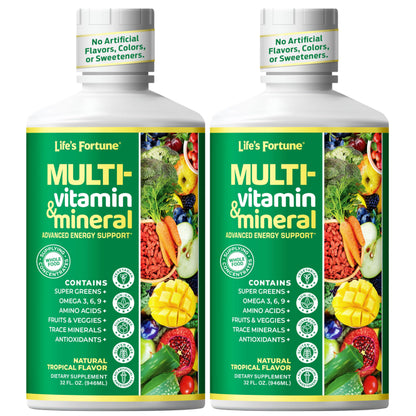 Life's Fortune Liquid Multivitamin – High Absorption Daily Vitamins for Adults & Teens | Tropical Flavor | Sugar Free | Pack of 2 (32 oz)