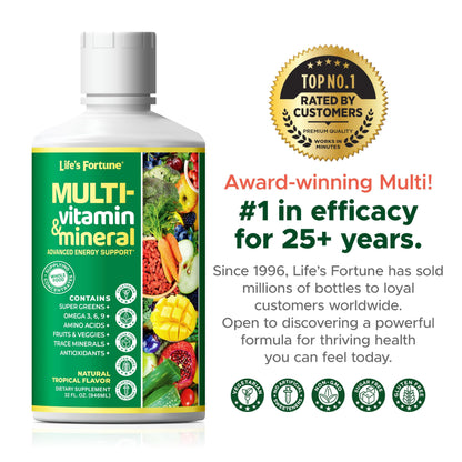 Life's Fortune Liquid Multivitamin – High Absorption Daily Vitamins for Adults & Teens | Tropical Flavor | Sugar Free | Pack of 2 (32 oz)
