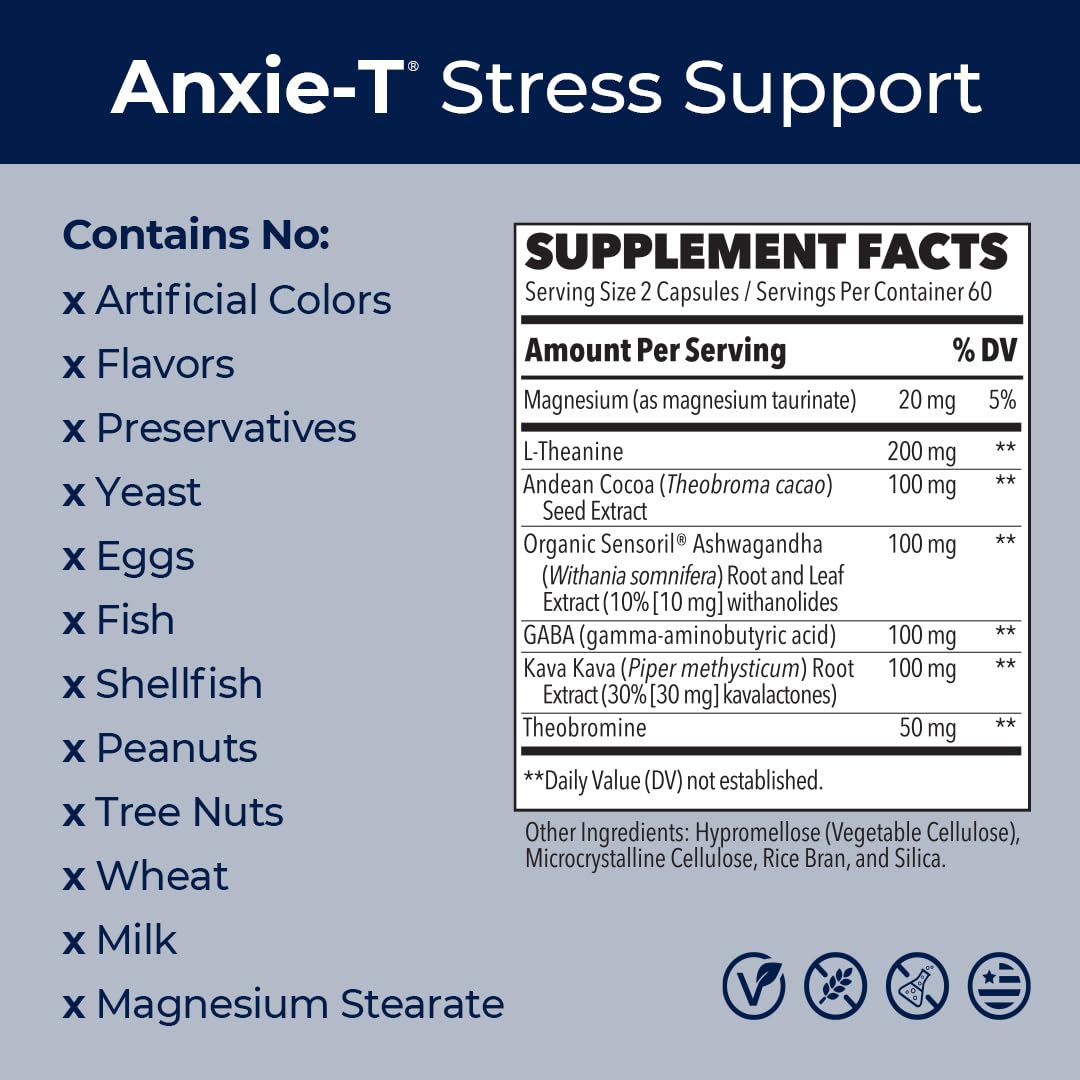 LifeSeasons Anxie-T: Stress Relief Supplement for Calm Focus | 120 Capsules