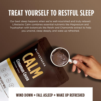 LIFESTACKS Calm Evening Tonic Sleep Powder – Cinnamon-Cocoa Nighttime Drink Mix
