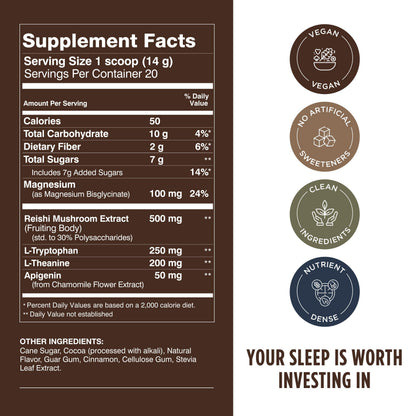 LIFESTACKS Calm Evening Tonic Sleep Powder – Cinnamon-Cocoa Nighttime Drink Mix