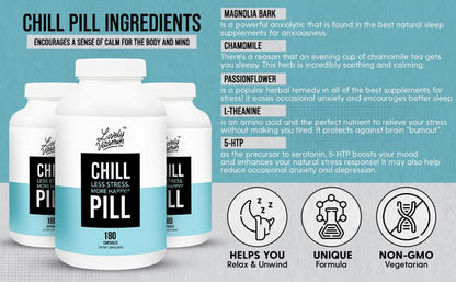 Chill Pill - Calm Mood, Relax & Restful Sleep | LIVELY VITAMIN CO. - 180 Vegan Capsules
