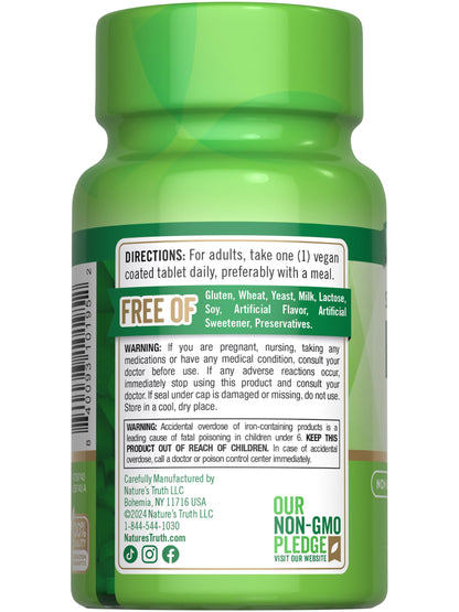 Nature's Truth Iron Supplement – 45 mg, 60 Pills, Ferrous Sulfate | Non-GMO & Gluten Free