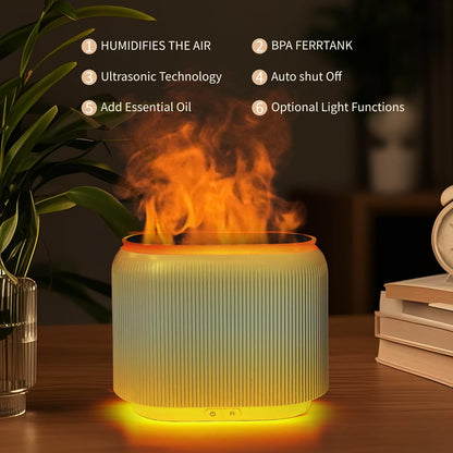 LIFFY Essential Oil Diffuser - Fireplace Flame, LED Mood Lights & Quiet Humidifier