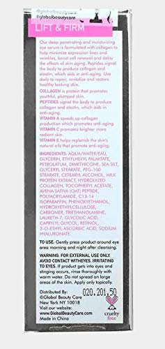 Global Beauty Care Lift and Firm Eye Cream with Collagen and Peptides