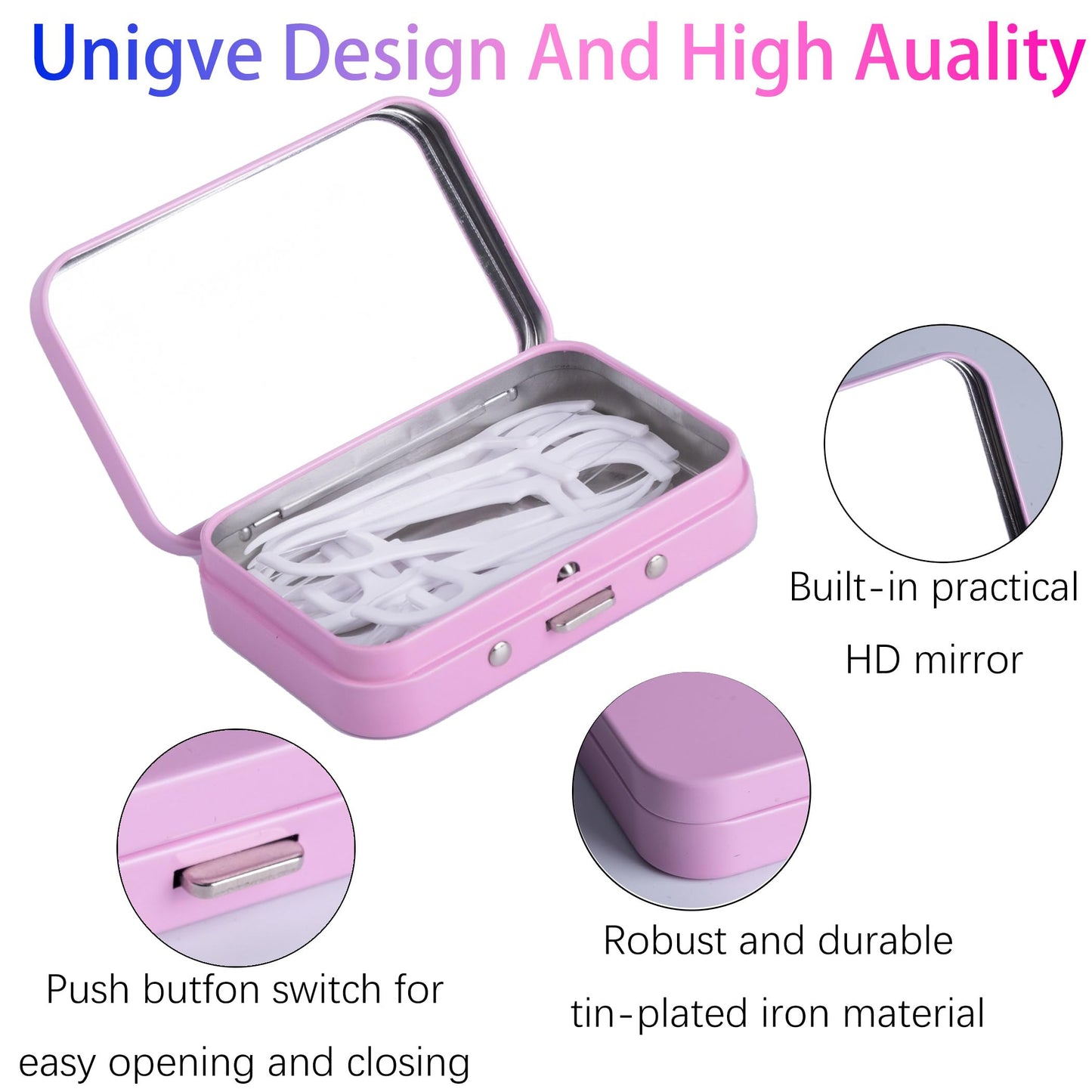 LIGHUFEIC 2-Pack Dental Floss Portable Case with Mirror – Refillable Floss Pick Holder, Travel Pink