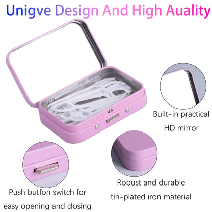 LIGHUFEIC 2-Pack Dental Floss Portable Case with Mirror – Refillable Floss Pick Holder, Travel Pink