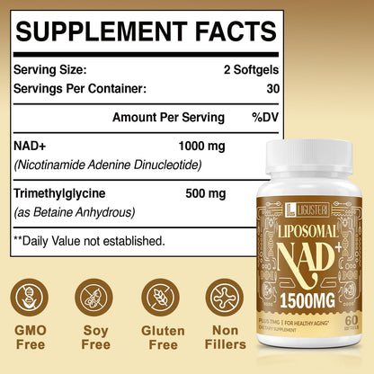 LIGUSTERI Liposomal NAD+ 1500 mg | NAD+ Supplement with TMG for Energy, Longevity & Brain Health | 180 Softgels