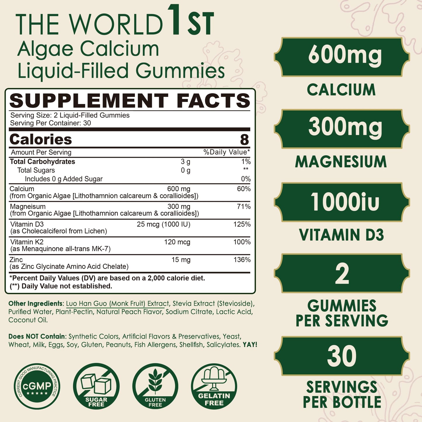 2 Pack Plant-Based Calcium Gummies 600mg + D3 K2 Mg Zn – Vegan, Sugar-Free | LILICARE