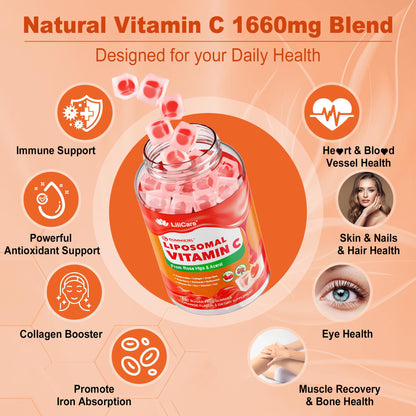 LILICARE Liposomal Vitamin C 1000mg Gummies – Immune Support, Organic, Sugar Free, 2-Pack