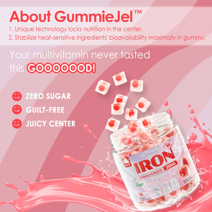 LILICARE Vegan Iron Gummies 25mg for Women – Sugar Free Peach Flavor, Vitamin C, Methyl B12, Folate | 60 Count (Pack of 2)