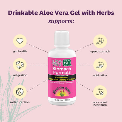 Lily Of The Desert Aloe Vera 80 Stomach Formula – 32 Oz Pack of 3 | Aloe Vera Juice with Slippery Elm, Chamomile, Peppermint & Ginger for Gut Health