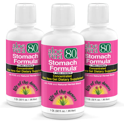 Lily Of The Desert Aloe Vera 80 Stomach Formula – 32 Oz Pack of 3 | Aloe Vera Juice with Slippery Elm, Chamomile, Peppermint & Ginger for Gut Health