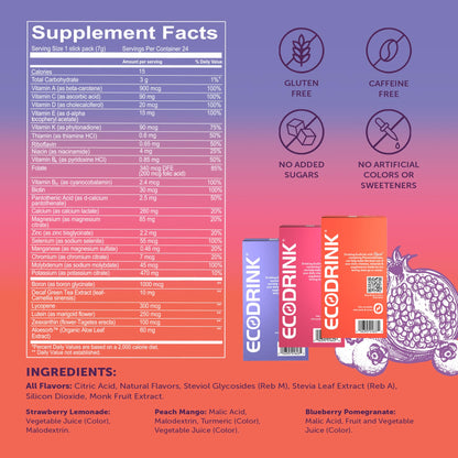 Lily of the Desert EcoDrink Nutrient Support Hydration Packets (3 Flavors) – 24 Stick Packs/Box, 0.25 oz Each