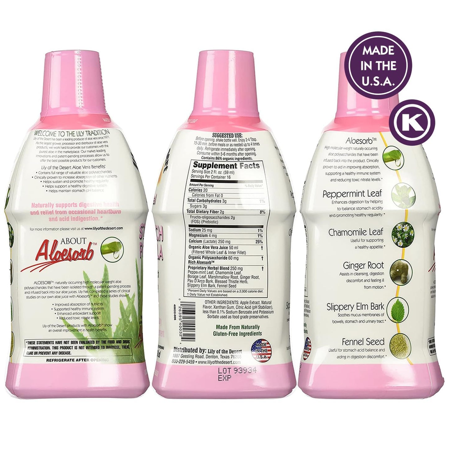 Lily Of The Desert Stomach Formula – Organic Aloe Vera Juice with Slippery Elm & Herbs (Pack of 2)