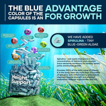 LilyMoon Height and Bone Support for Kids and Teens | Calcium Vitamin D Zinc 60 Caps
