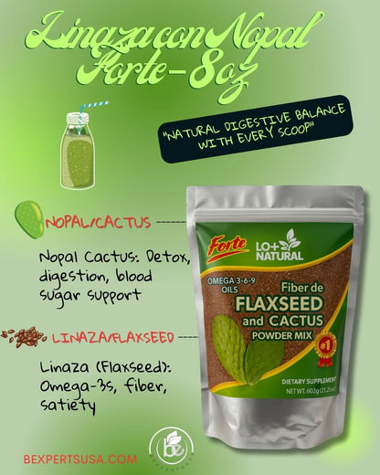 Linaza con Nopal Forte – 8 oz – 100% Natural Flaxseed & Nopal Cactus Powder – Fiber-Rich Digestive Support – Ground Blend Dietary Supplement – Vegan & Non-GMO (Pack of 2)