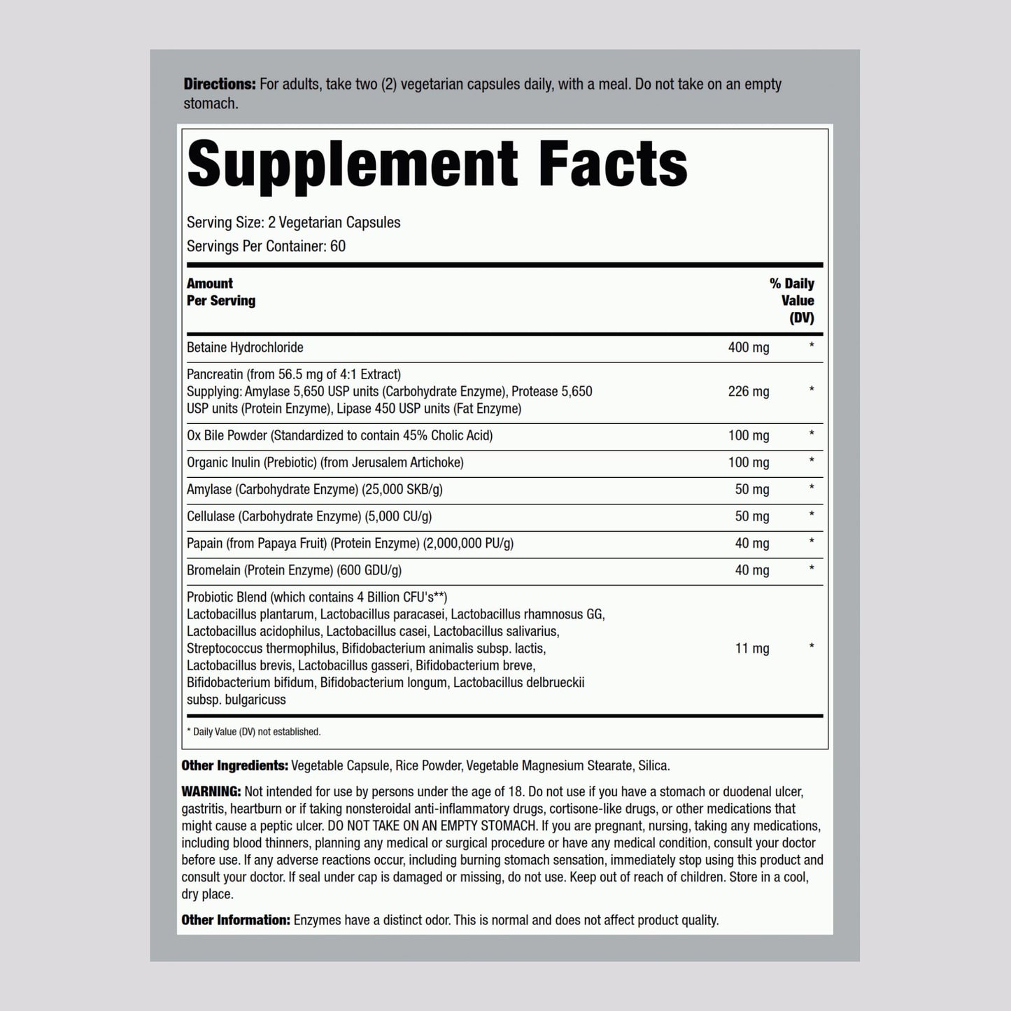 Lindberg Complete Digestant Multi-Enzyme Formula with Pancreatin & Betain Hydrochloride, 120 Capsules